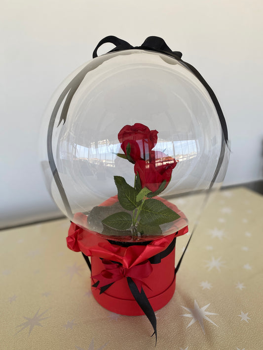 Kişiye Özel Mesajlı Hediye Balon – Çift gül & kırmızı & siyah süslemeli Lüks Hediye
