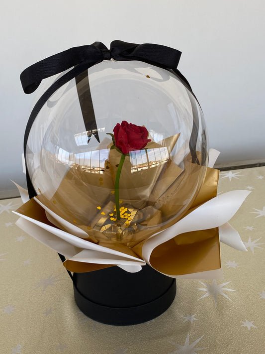 Kişiye Özel Mesajlı Hediye Balon – Gül & gold & siyah detaylı , Altın & Kalp Konfetili Lüks Hediye