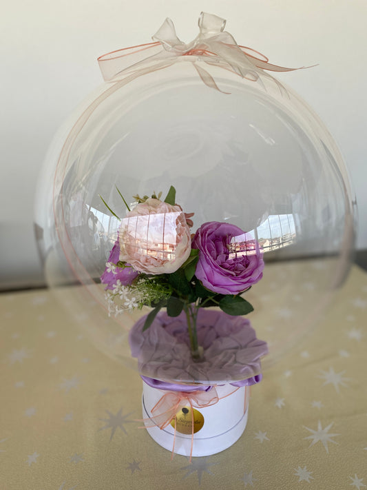 Kişiye Özel Mesajlı Hediye Balon – Şakayık Çiçek Aranjmanlı, Lila & Mor & Toz Pembe Özel Tasarım Süslemeli Lüks Hediye & Limited Edition