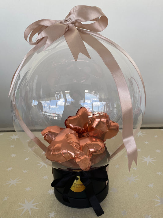 Kişiye Özel Mesajlı Hediye Balon – Mini Kalpler Aranjmanlı, Rosegold & Siyah & Sevgiliye Lüks Hediye
