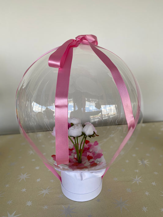 Kişiye Özel Mesajlı Hediye Balon – Şakayık Çiçek Aranjmanlı, Pembe & beyaz & Sevgiliye Lüks Hediye