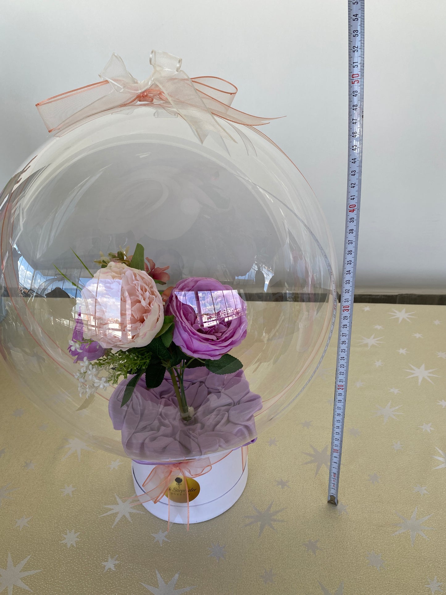 Kişiye Özel Mesajlı Hediye Balon – Şakayık Çiçek Aranjmanlı, Lila & Mor & Toz Pembe Özel Tasarım Süslemeli Lüks Hediye & Limited Edition