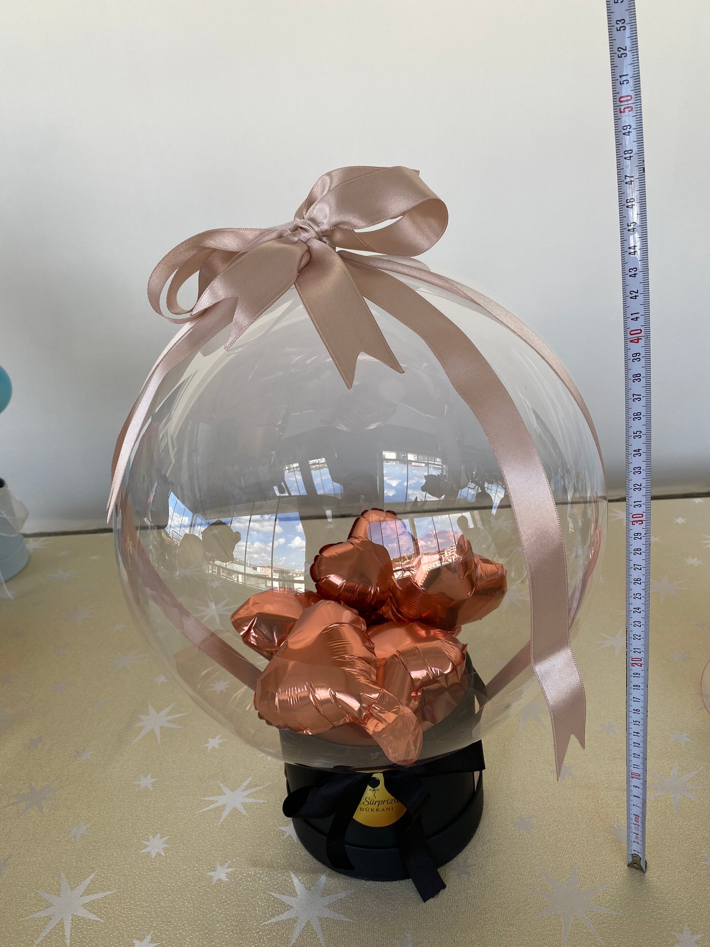 Kişiye Özel Mesajlı Hediye Balon – Mini Kalpler Aranjmanlı, Rosegold & Siyah & Sevgiliye Lüks Hediye